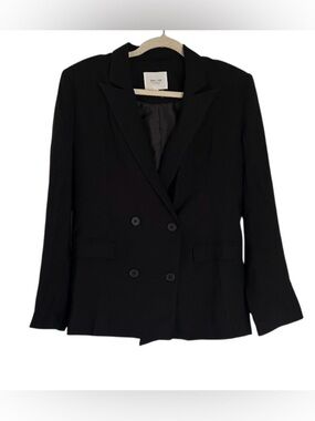 Grey Lab Anthropologie Black Double Breasted Blazer Size Small Rayon Lined NWOT